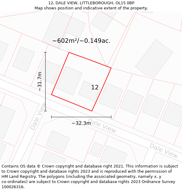 12, DALE VIEW, LITTLEBOROUGH, OL15 0BP: Plot and title map