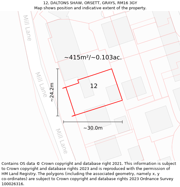 12, DALTONS SHAW, ORSETT, GRAYS, RM16 3GY: Plot and title map