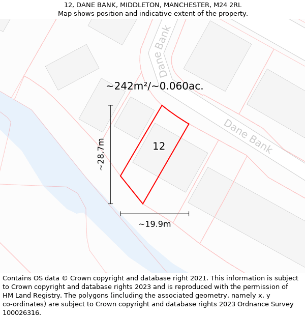 12, DANE BANK, MIDDLETON, MANCHESTER, M24 2RL: Plot and title map