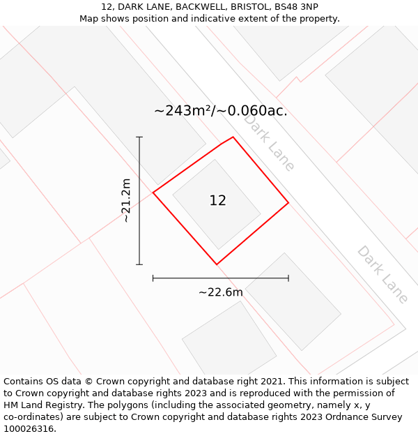 12, DARK LANE, BACKWELL, BRISTOL, BS48 3NP: Plot and title map