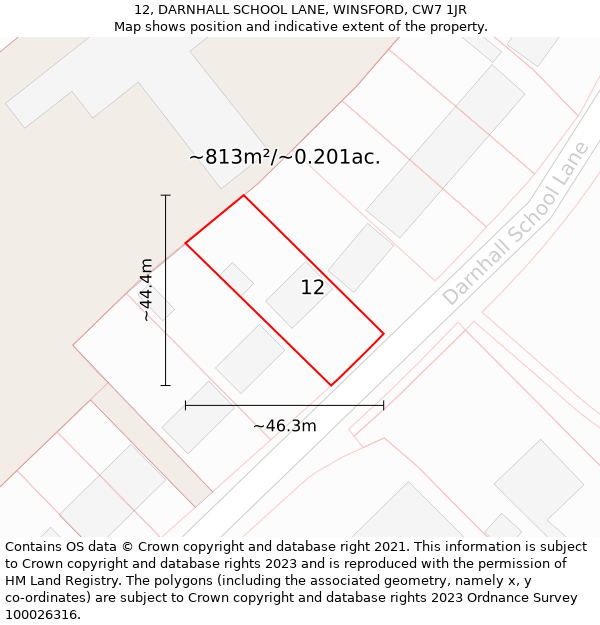 12, DARNHALL SCHOOL LANE, WINSFORD, CW7 1JR: Plot and title map