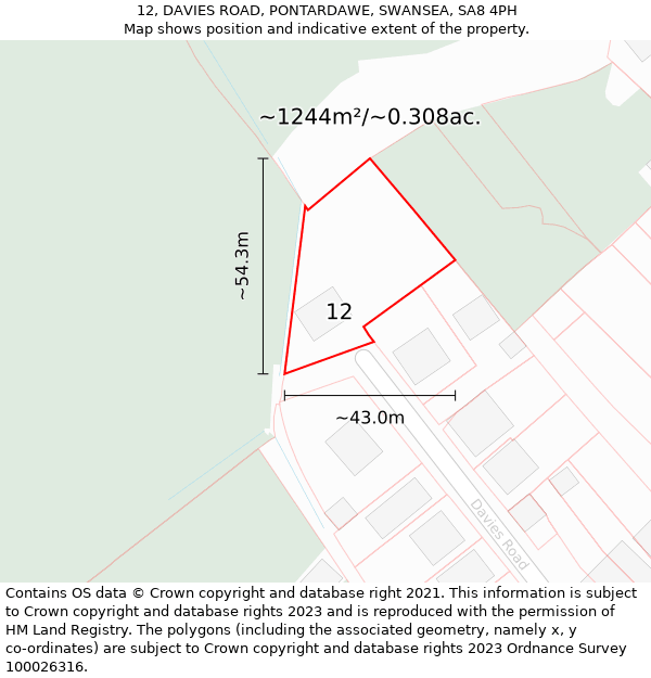 12, DAVIES ROAD, PONTARDAWE, SWANSEA, SA8 4PH: Plot and title map
