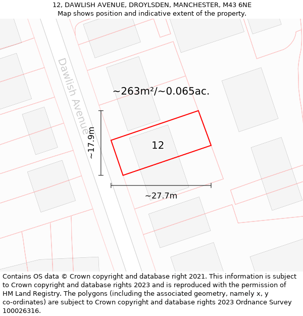 12, DAWLISH AVENUE, DROYLSDEN, MANCHESTER, M43 6NE: Plot and title map