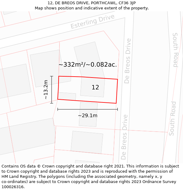 12, DE BREOS DRIVE, PORTHCAWL, CF36 3JP: Plot and title map