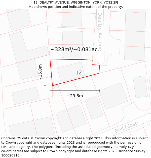 12, DEALTRY AVENUE, WIGGINTON, YORK, YO32 2FJ: Plot and title map