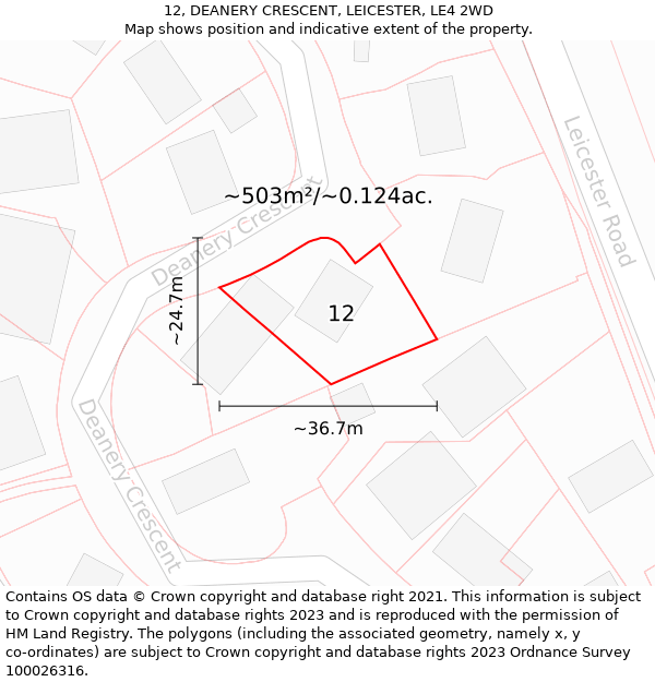 12, DEANERY CRESCENT, LEICESTER, LE4 2WD: Plot and title map