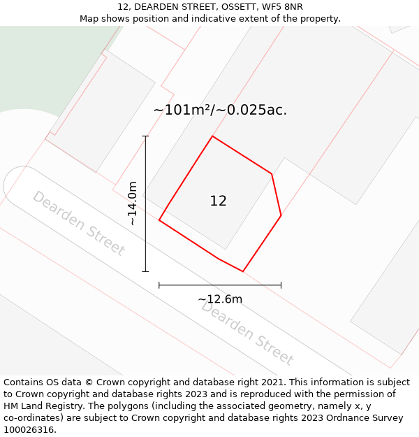 12, DEARDEN STREET, OSSETT, WF5 8NR: Plot and title map