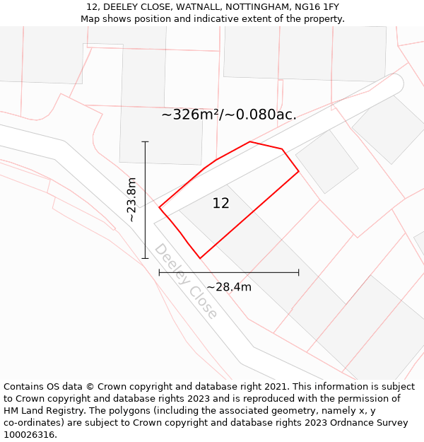 12, DEELEY CLOSE, WATNALL, NOTTINGHAM, NG16 1FY: Plot and title map