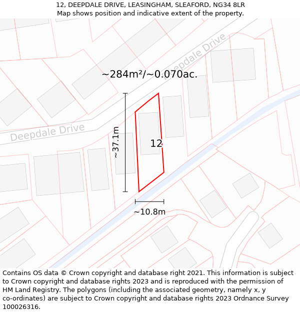 12, DEEPDALE DRIVE, LEASINGHAM, SLEAFORD, NG34 8LR: Plot and title map