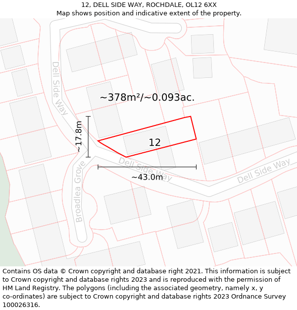 12, DELL SIDE WAY, ROCHDALE, OL12 6XX: Plot and title map