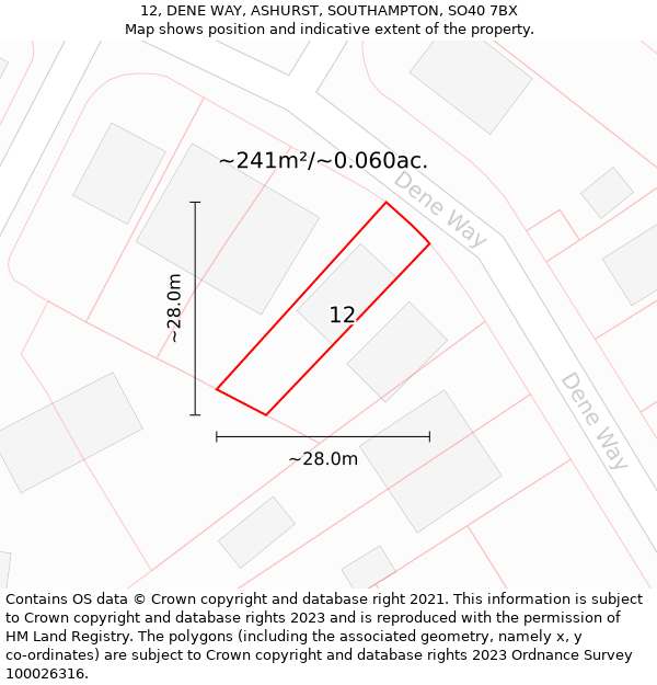 12, DENE WAY, ASHURST, SOUTHAMPTON, SO40 7BX: Plot and title map