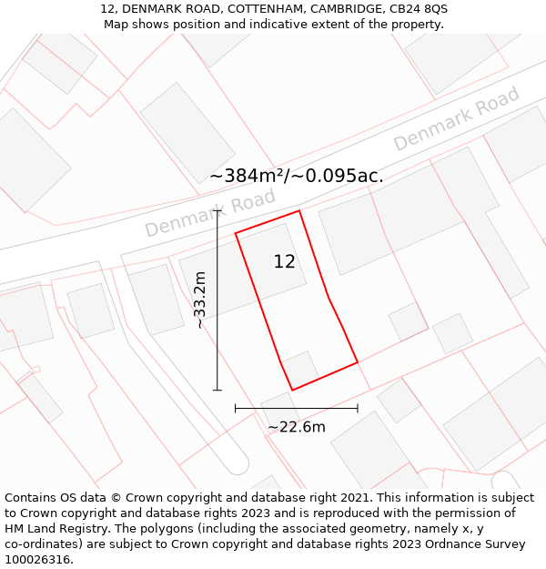 12, DENMARK ROAD, COTTENHAM, CAMBRIDGE, CB24 8QS: Plot and title map