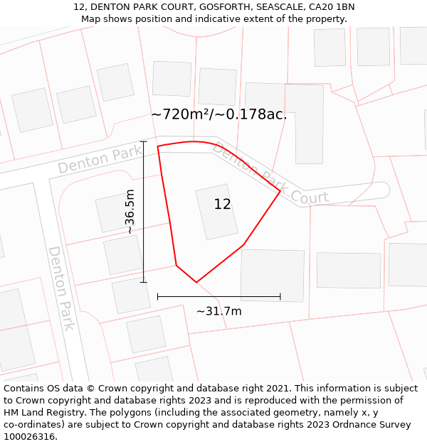 12, DENTON PARK COURT, GOSFORTH, SEASCALE, CA20 1BN: Plot and title map