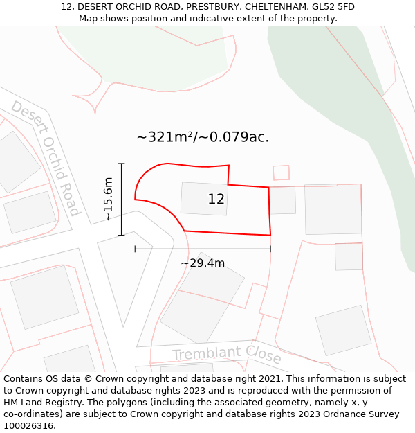 12, DESERT ORCHID ROAD, PRESTBURY, CHELTENHAM, GL52 5FD: Plot and title map