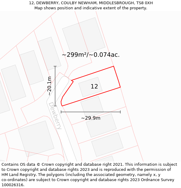 12, DEWBERRY, COULBY NEWHAM, MIDDLESBROUGH, TS8 0XH: Plot and title map