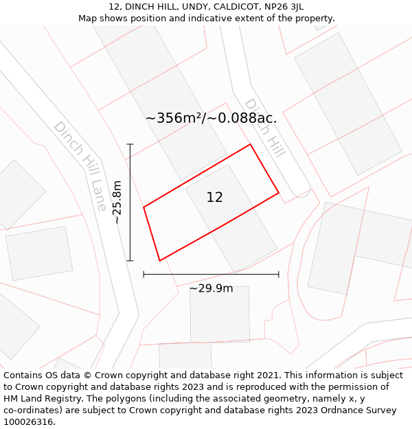 12, DINCH HILL, UNDY, CALDICOT, NP26 3JL: Plot and title map