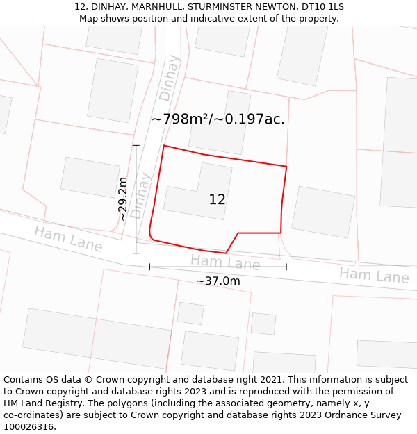 12, DINHAY, MARNHULL, STURMINSTER NEWTON, DT10 1LS: Plot and title map