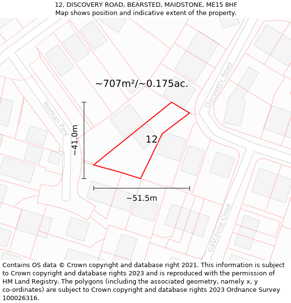 12, DISCOVERY ROAD, BEARSTED, MAIDSTONE, ME15 8HF: Plot and title map