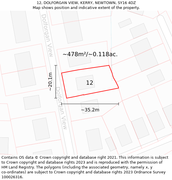 12, DOLFORGAN VIEW, KERRY, NEWTOWN, SY16 4DZ: Plot and title map