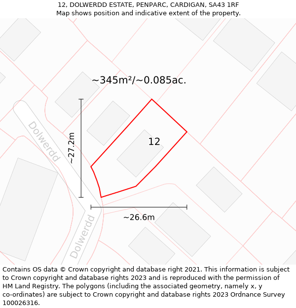 12, DOLWERDD ESTATE, PENPARC, CARDIGAN, SA43 1RF: Plot and title map