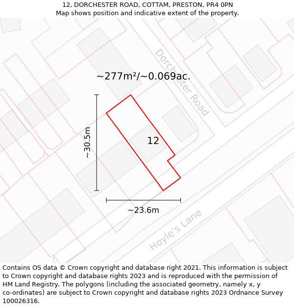 12, DORCHESTER ROAD, COTTAM, PRESTON, PR4 0PN: Plot and title map