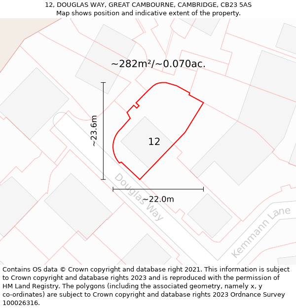 12, DOUGLAS WAY, GREAT CAMBOURNE, CAMBRIDGE, CB23 5AS: Plot and title map