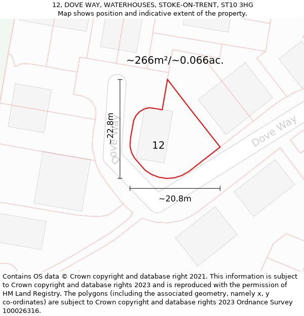 12, DOVE WAY, WATERHOUSES, STOKE-ON-TRENT, ST10 3HG: Plot and title map