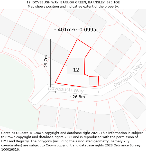 12, DOVEBUSH WAY, BARUGH GREEN, BARNSLEY, S75 1QE: Plot and title map