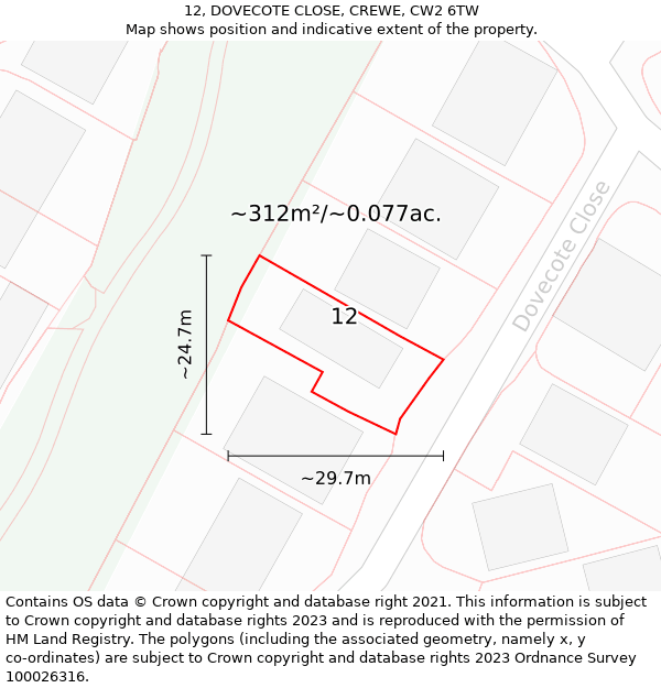 12, DOVECOTE CLOSE, CREWE, CW2 6TW: Plot and title map