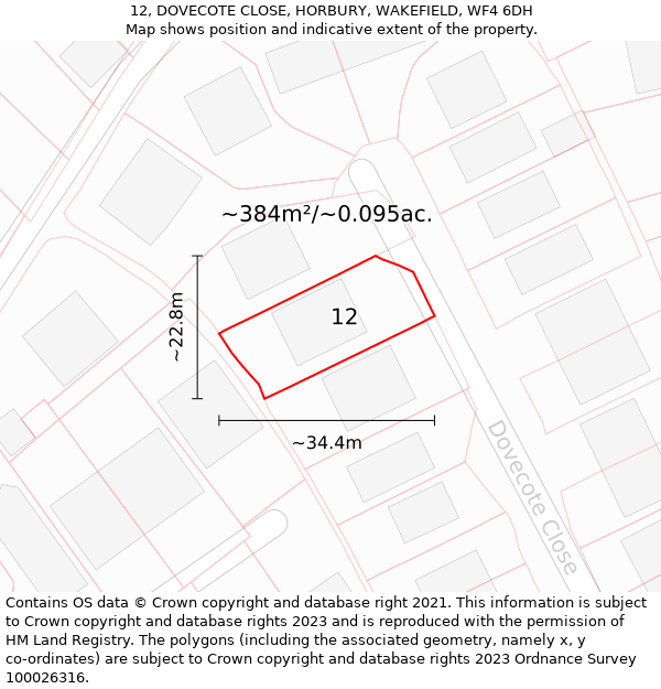 12, DOVECOTE CLOSE, HORBURY, WAKEFIELD, WF4 6DH: Plot and title map