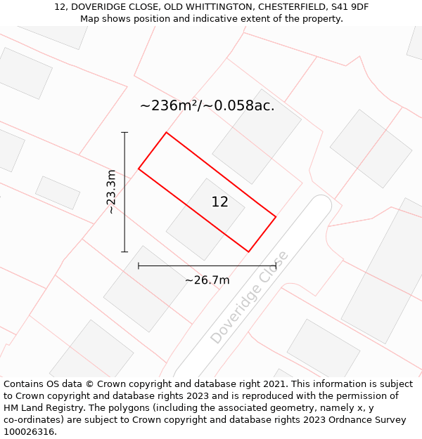 12, DOVERIDGE CLOSE, OLD WHITTINGTON, CHESTERFIELD, S41 9DF: Plot and title map