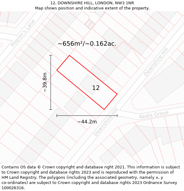 12, DOWNSHIRE HILL, LONDON, NW3 1NR: Plot and title map