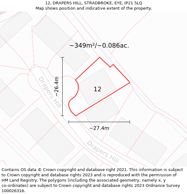 12, DRAPERS HILL, STRADBROKE, EYE, IP21 5LQ: Plot and title map