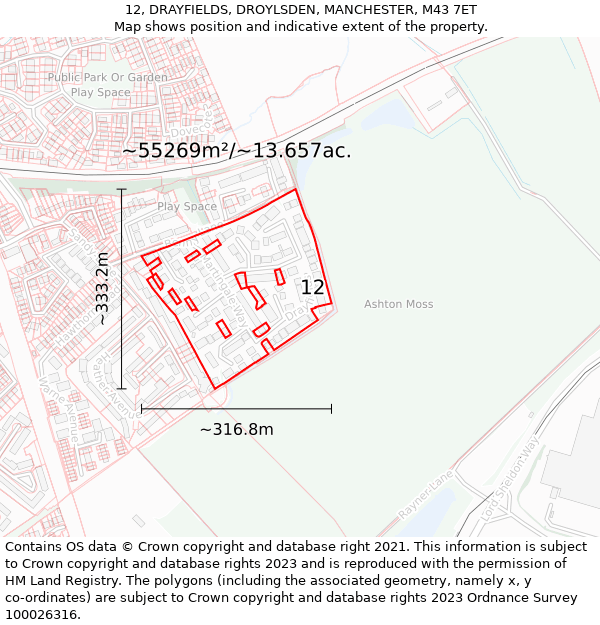 12, DRAYFIELDS, DROYLSDEN, MANCHESTER, M43 7ET: Plot and title map