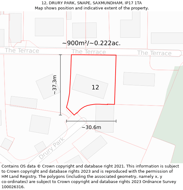 12, DRURY PARK, SNAPE, SAXMUNDHAM, IP17 1TA: Plot and title map