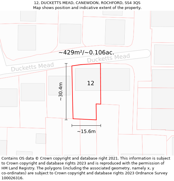 12, DUCKETTS MEAD, CANEWDON, ROCHFORD, SS4 3QS: Plot and title map