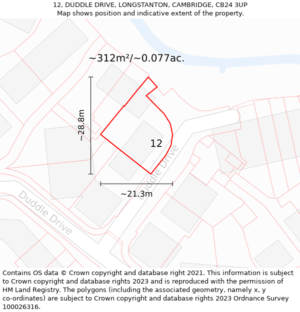 12, DUDDLE DRIVE, LONGSTANTON, CAMBRIDGE, CB24 3UP: Plot and title map