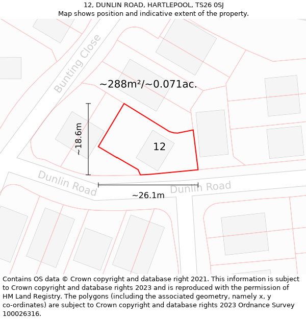 12, DUNLIN ROAD, HARTLEPOOL, TS26 0SJ: Plot and title map