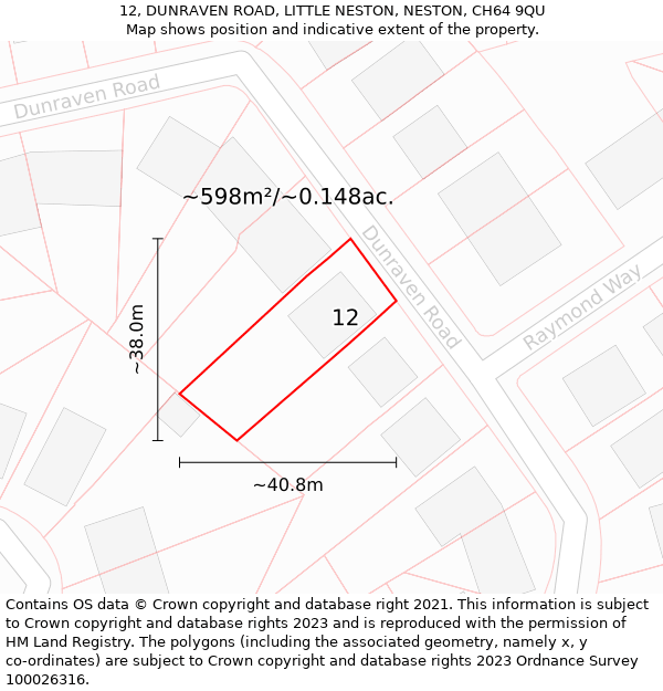 12, DUNRAVEN ROAD, LITTLE NESTON, NESTON, CH64 9QU: Plot and title map