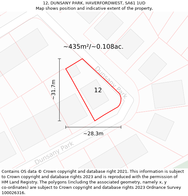 12, DUNSANY PARK, HAVERFORDWEST, SA61 1UD: Plot and title map