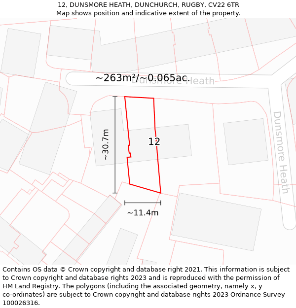 12, DUNSMORE HEATH, DUNCHURCH, RUGBY, CV22 6TR: Plot and title map