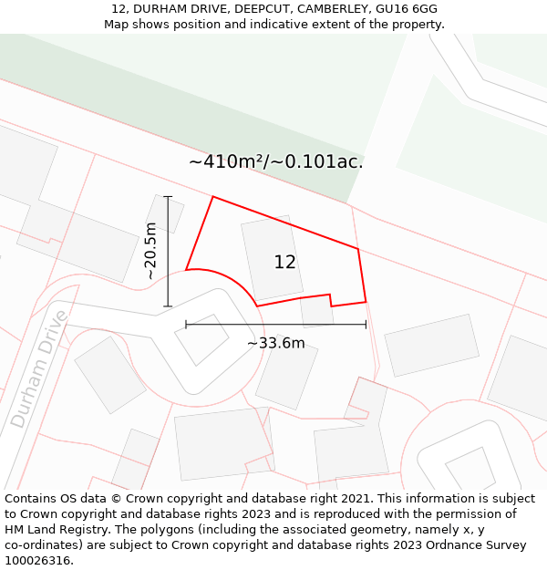 12, DURHAM DRIVE, DEEPCUT, CAMBERLEY, GU16 6GG: Plot and title map