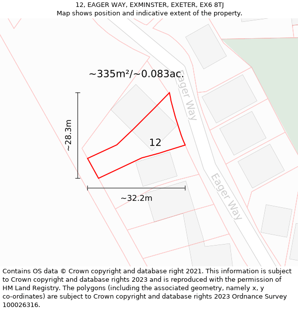 12, EAGER WAY, EXMINSTER, EXETER, EX6 8TJ: Plot and title map