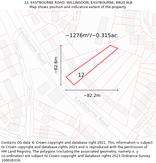 12, EASTBOURNE ROAD, WILLINGDON, EASTBOURNE, BN20 9LB: Plot and title map