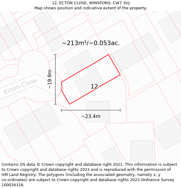 12, ECTON CLOSE, WINSFORD, CW7 3UJ: Plot and title map