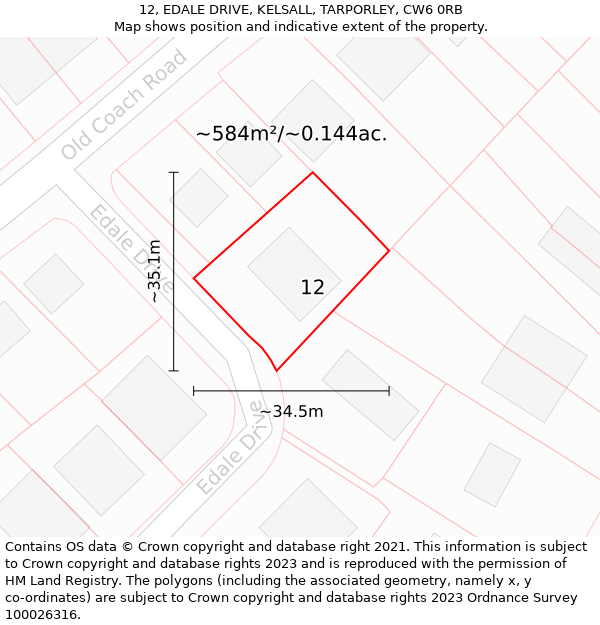 12, EDALE DRIVE, KELSALL, TARPORLEY, CW6 0RB: Plot and title map