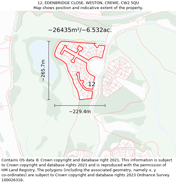 12, EDENBRIDGE CLOSE, WESTON, CREWE, CW2 5QU: Plot and title map