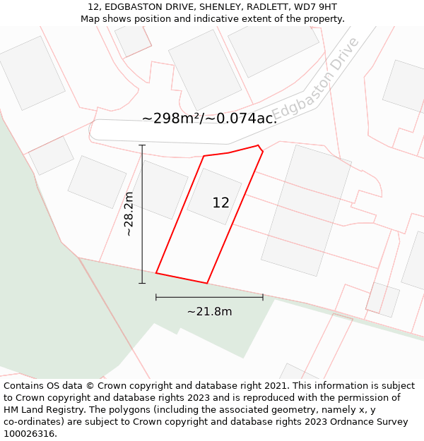 12, EDGBASTON DRIVE, SHENLEY, RADLETT, WD7 9HT: Plot and title map