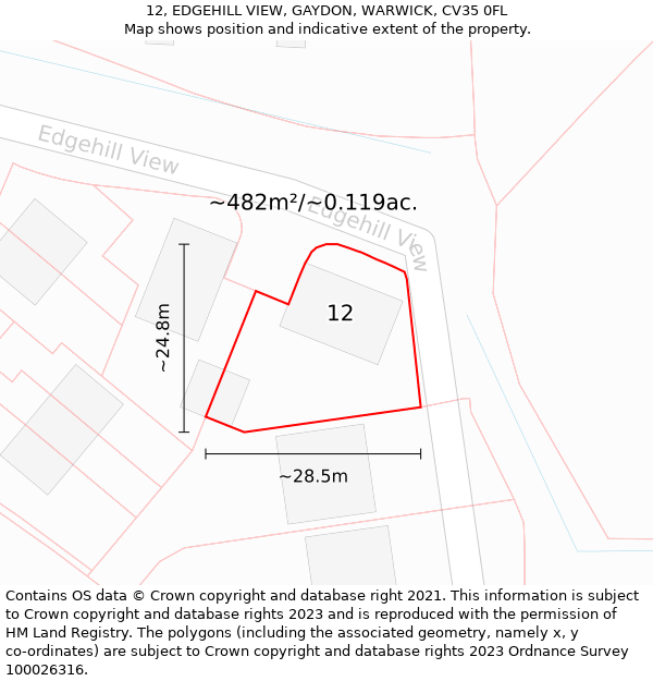 12, EDGEHILL VIEW, GAYDON, WARWICK, CV35 0FL: Plot and title map