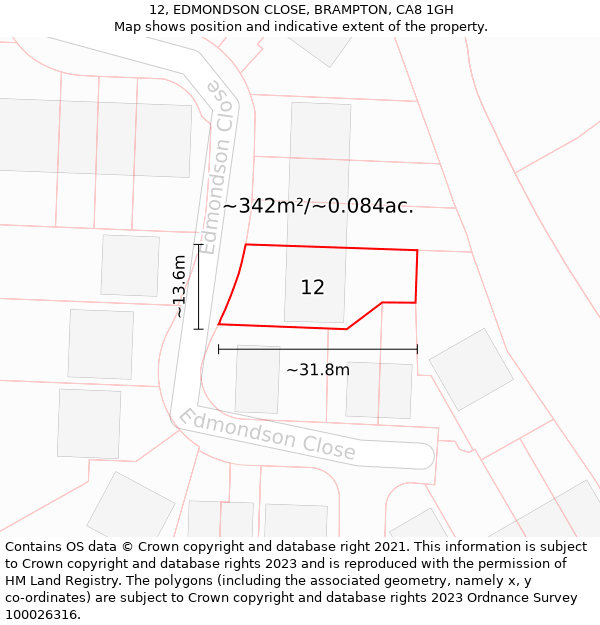 12, EDMONDSON CLOSE, BRAMPTON, CA8 1GH: Plot and title map